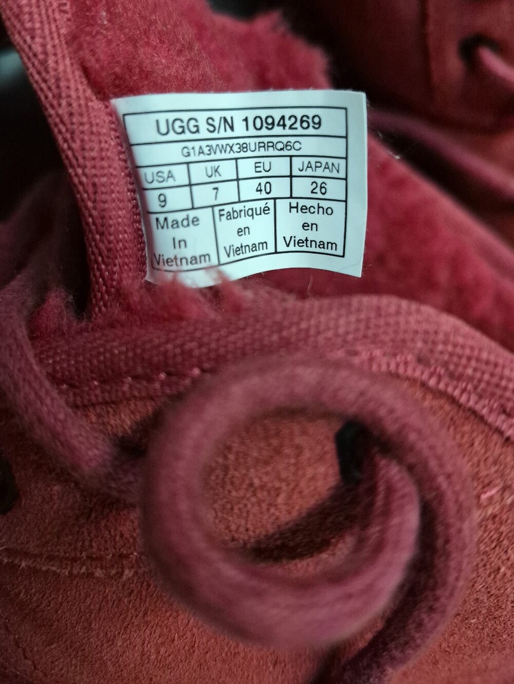 UGG Red Suede Lace-Up Ankle Boots - Picture 6 of 7